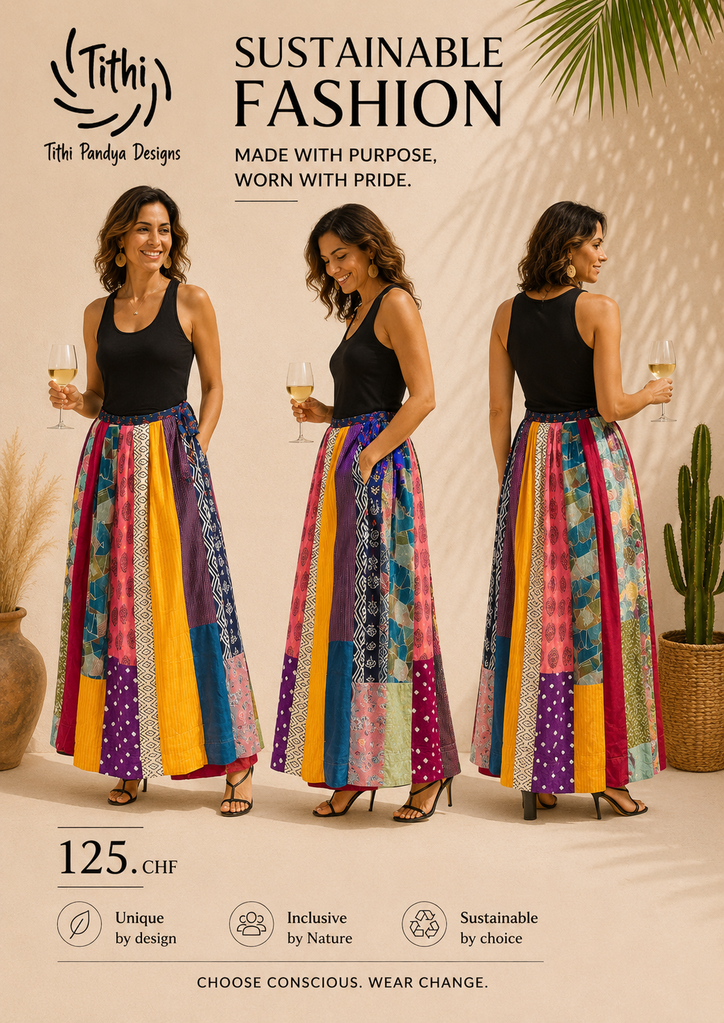 Wrap Around Patchwork Maxi Skirt made of saree