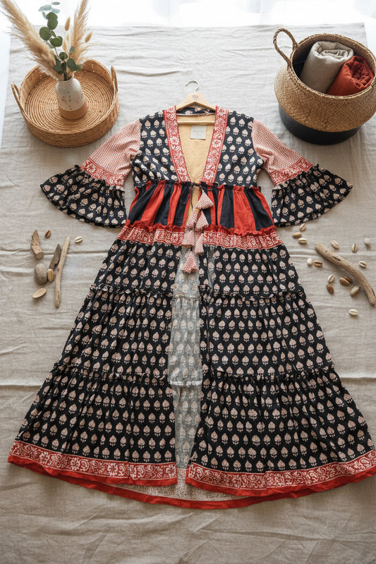 Pure Cotton Hand Block Print Boho Cardigan | Fair Trade | One Size
