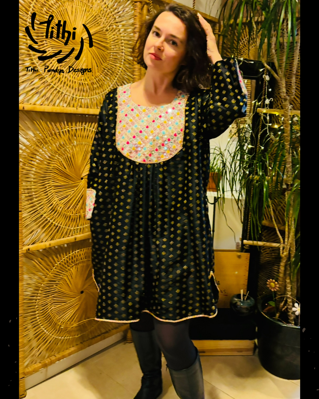 Black brocade dress