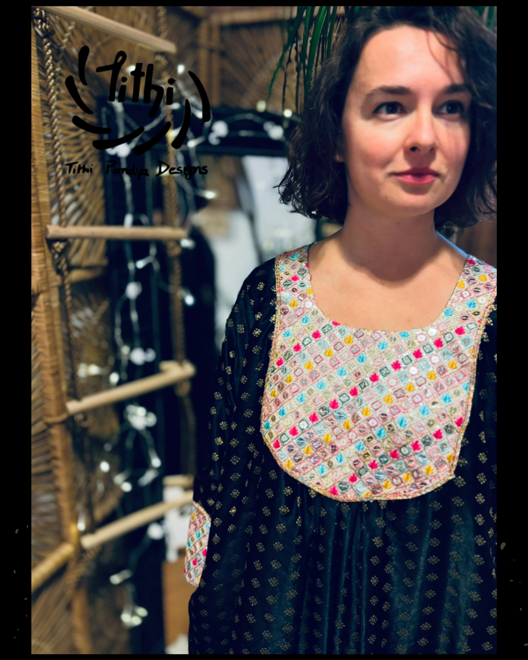 Black brocade dress