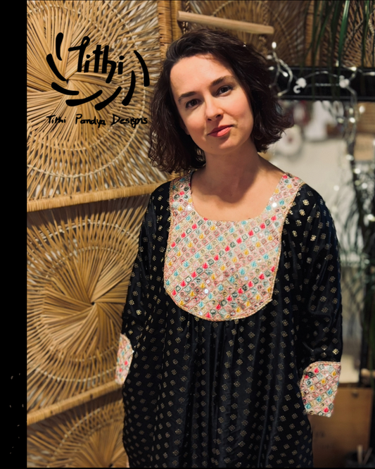 Black brocade dress